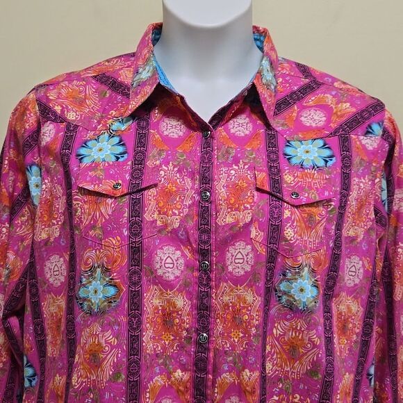 Wrangler Pink Pearl Snap Long Sleeve Western Shirt Size XL Cowgirl Country Rodeo - Picture 5 of 16